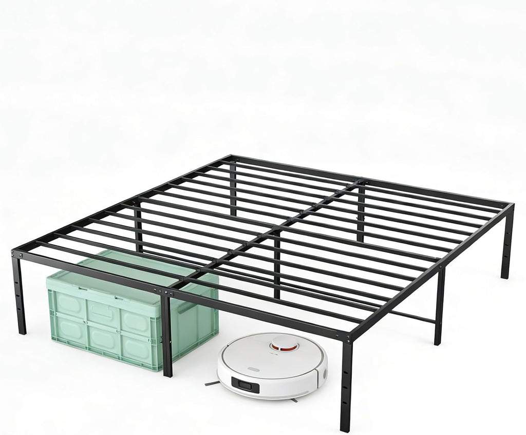 Sweetcrispy 18-Inch Platform Bed Frame - Heavy Duty Metal Foundation with Noise-Free Steel Slats | Underbed Storage, No Box Spring Needed