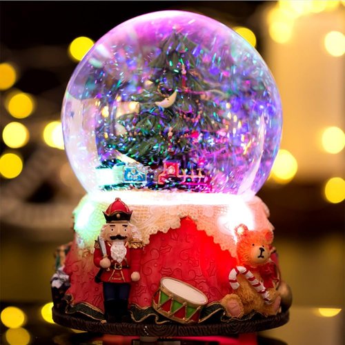 LOVE FOR YOU Nutcracker Music Box - Gift Wrapped Christmas Tree Snow Globe | Colorful Xmas Train for Girls & Women