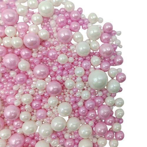 Edible White & Pink Sugar Pearls by [Brand Name] - 120G Candy Sprinkles for Cakes & Cupcakes
