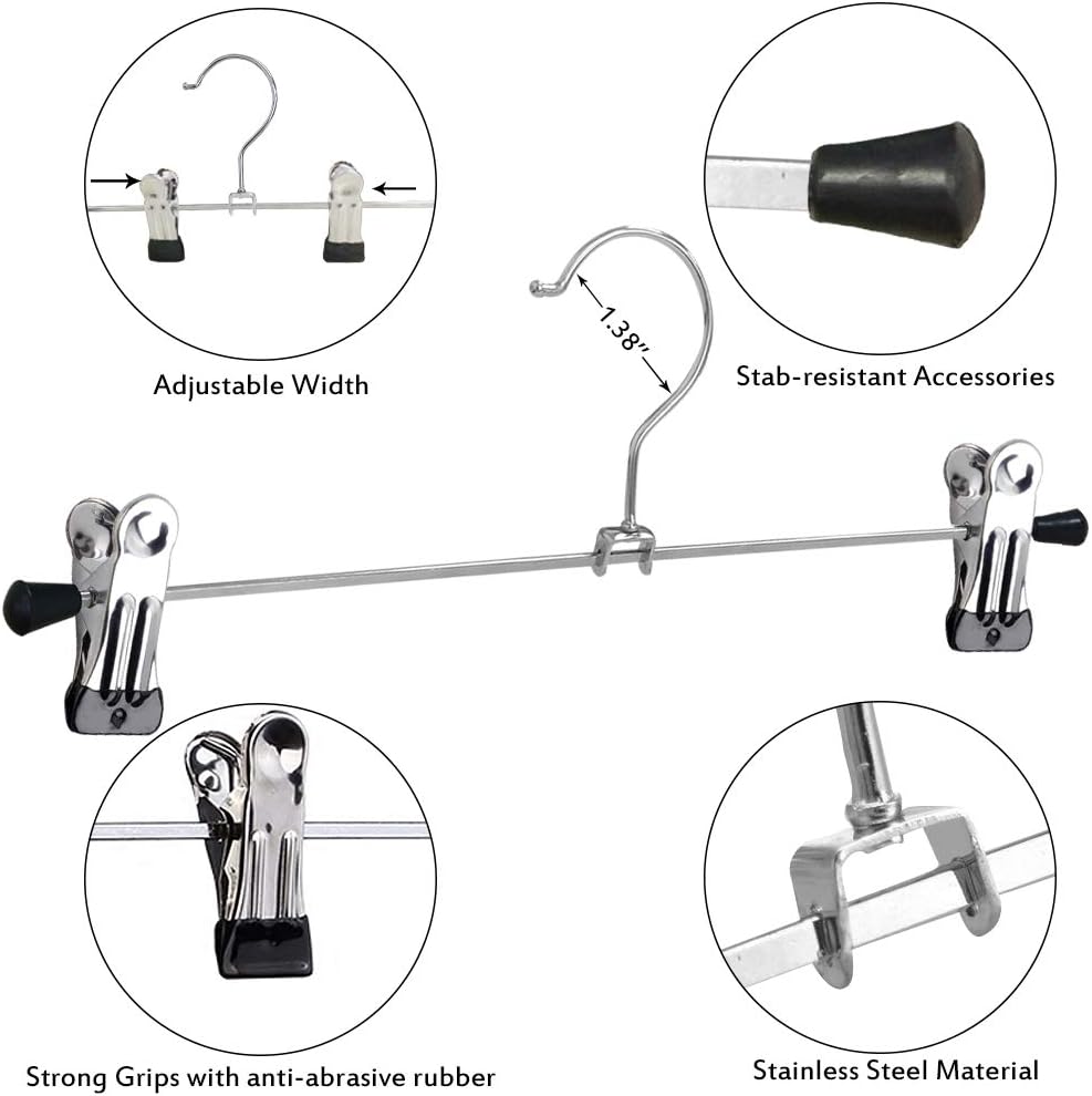 Northern Brothers Heavy-Duty Pants Hangers with Clips - Adjustable 20-Pack for Space-Saving Closet Organization