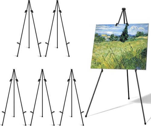 6 Pack Easel Stand - 63" Folding Black Tripod Easels for Weddings, Paintings & Crafts