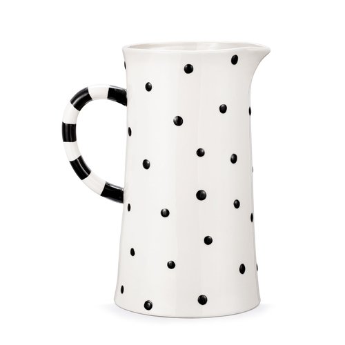 DEMDACO Heartful Home Holiday Snowman Polka Dot White, Black, Red 64 Ounce Stoneware Festive and Functional, Kitchen Counter or Tabletop Décor, Christmas Beverage Serving Pitcher