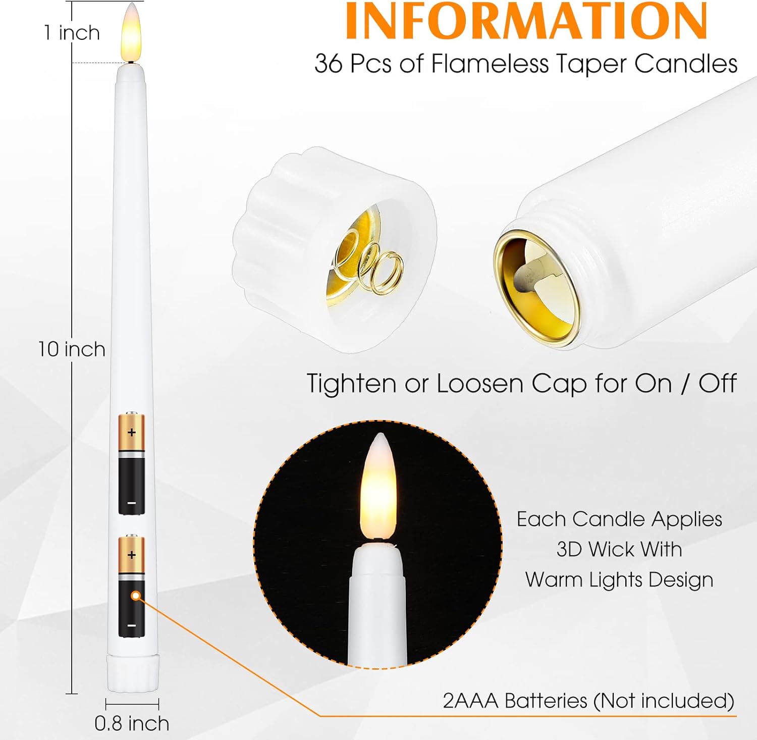Reginary Flameless Taper Candles - 36 Battery Operated LED Candlesticks for Weddings & Events | 11" White