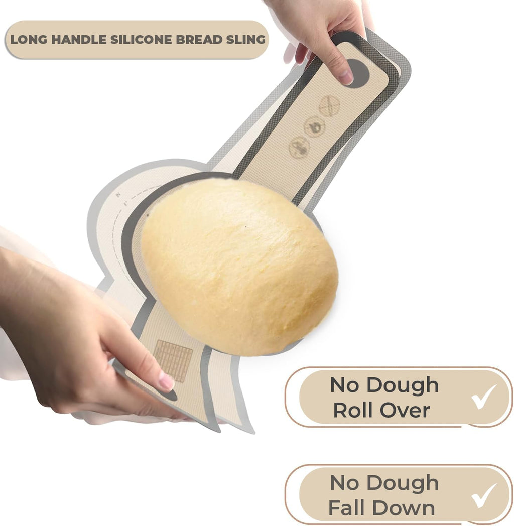 Silicone Bread Sling For Dutch Oven,Reusable Baking Mat,Sourdough Bread Baking Supplies,Non Stick & Easy to Clean Sheet Liner,Silicon Long Handle With Scraper For Sourdough,Oiling Brush,Pack of 5