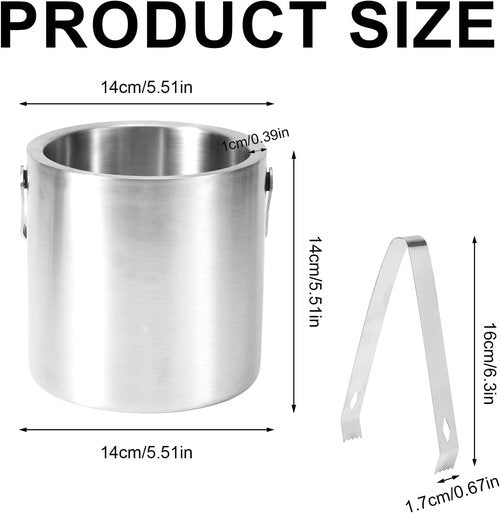 1.3L Stainless Steel Ice Bucket with Lid and Tongs, Small Double Wall Ice Pail Chill Container for Cocktails, Beer, Wine, Champagne, Keep Drinks Frozen Longer at Home, Bars, Parties, Outdoor