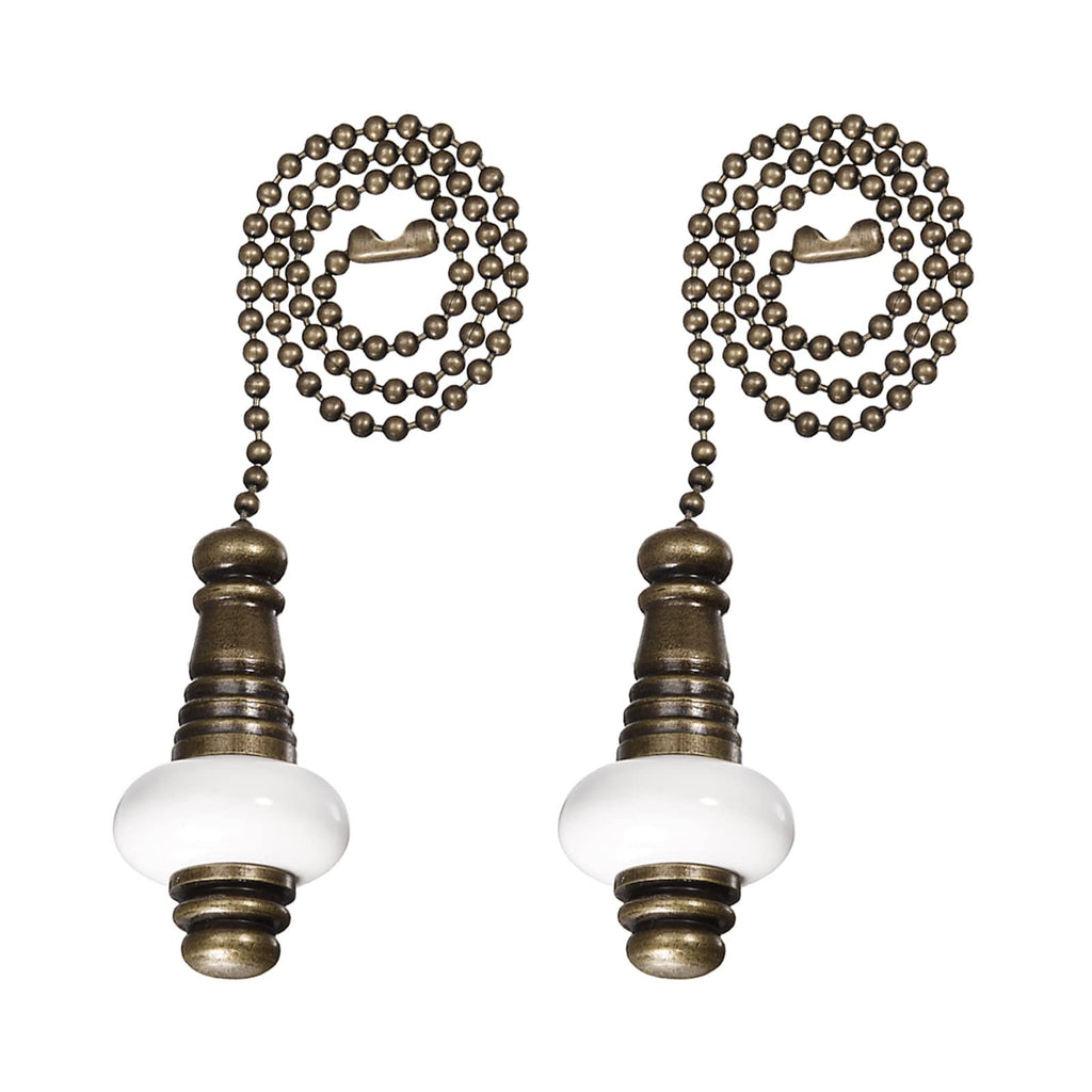 YOKIVE 2 Pcs Ceiling Fan Pull Chain, Chain Decorative Extensions with Ceramic Pendant Lamp Ornaments, Great for Fans, Ceiling Lamp, Home (White, 12-Inch)