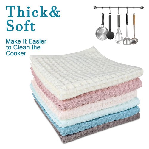 vfaejll 6 Pack Waffle Weave Dish Cloths, 13x13 Inch 100% Cotton Kitchen Towels for Washing Dishes - Super Absorbent, Quick Drying Dish Rags (Mixed Colors)