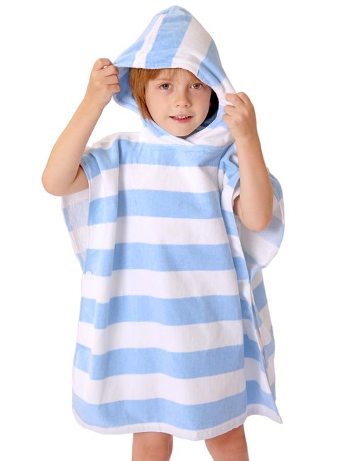 TBEZY Toddler Bath Towel Poncho Thick Cotton Striped Beach Towels for Kids Gifts (2-6, Blue)