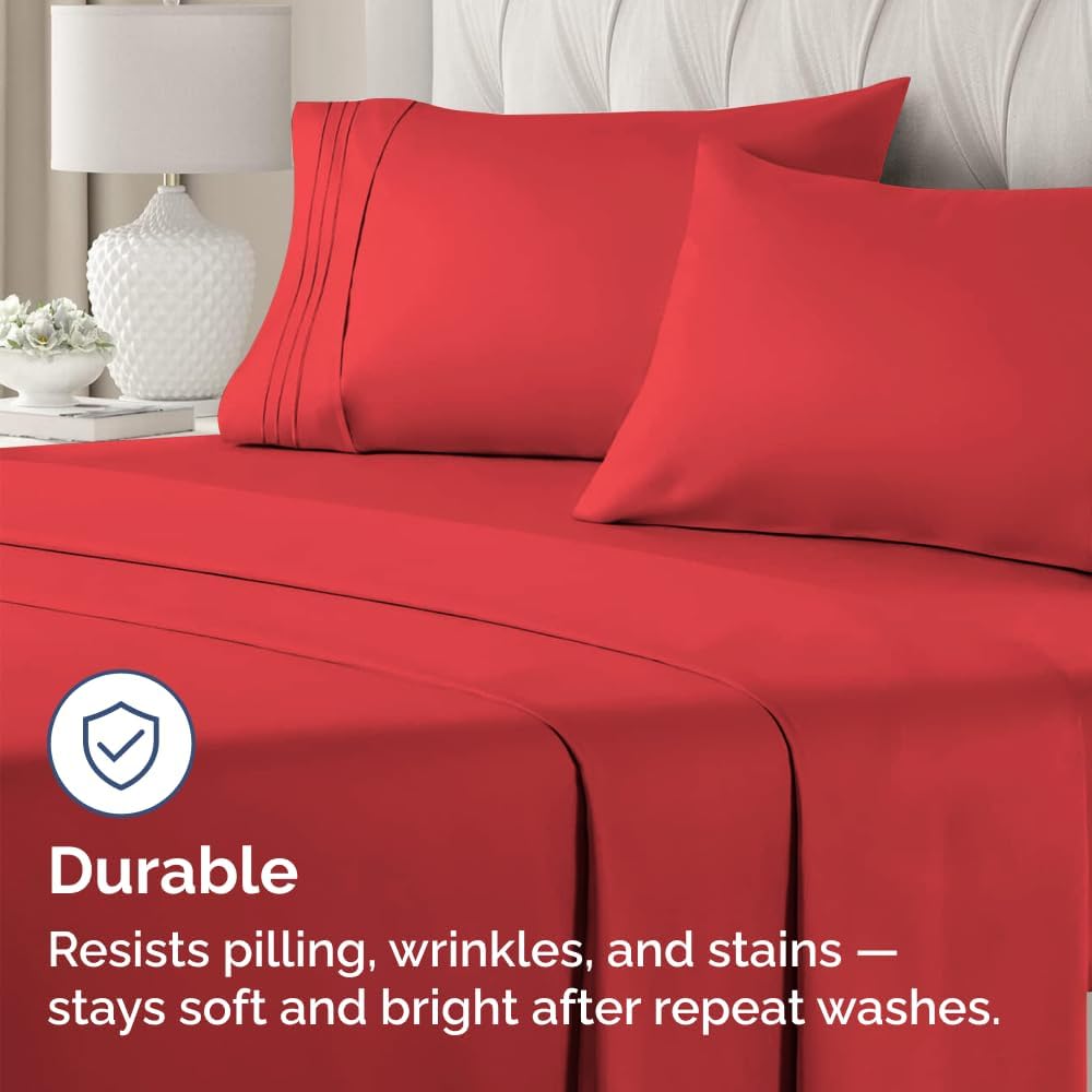 Skiennix Standard Pillow Cases Set of 4 - Ultra Soft Hotel Quality Covers - Machine Washable Red