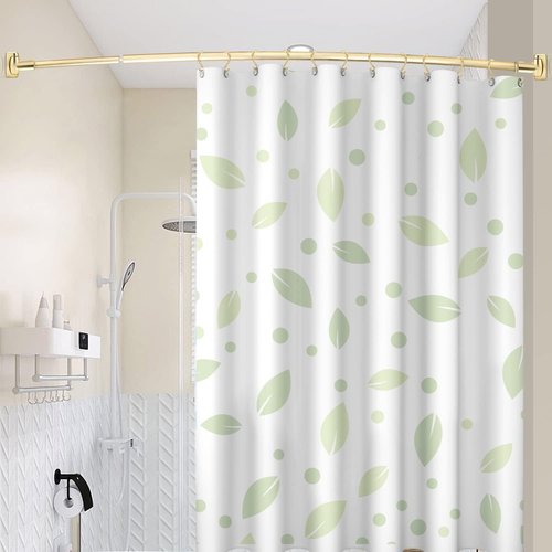 Curved Shower Curtain Rod, TOPROD Round Shower Curtain Rod 48 to 72 Inches Adjustable, Rounded Bowed Stainless Steel Shower Rods for Bathroom, Bathtub, More Shower Space, Bright Gold, Need to Drill