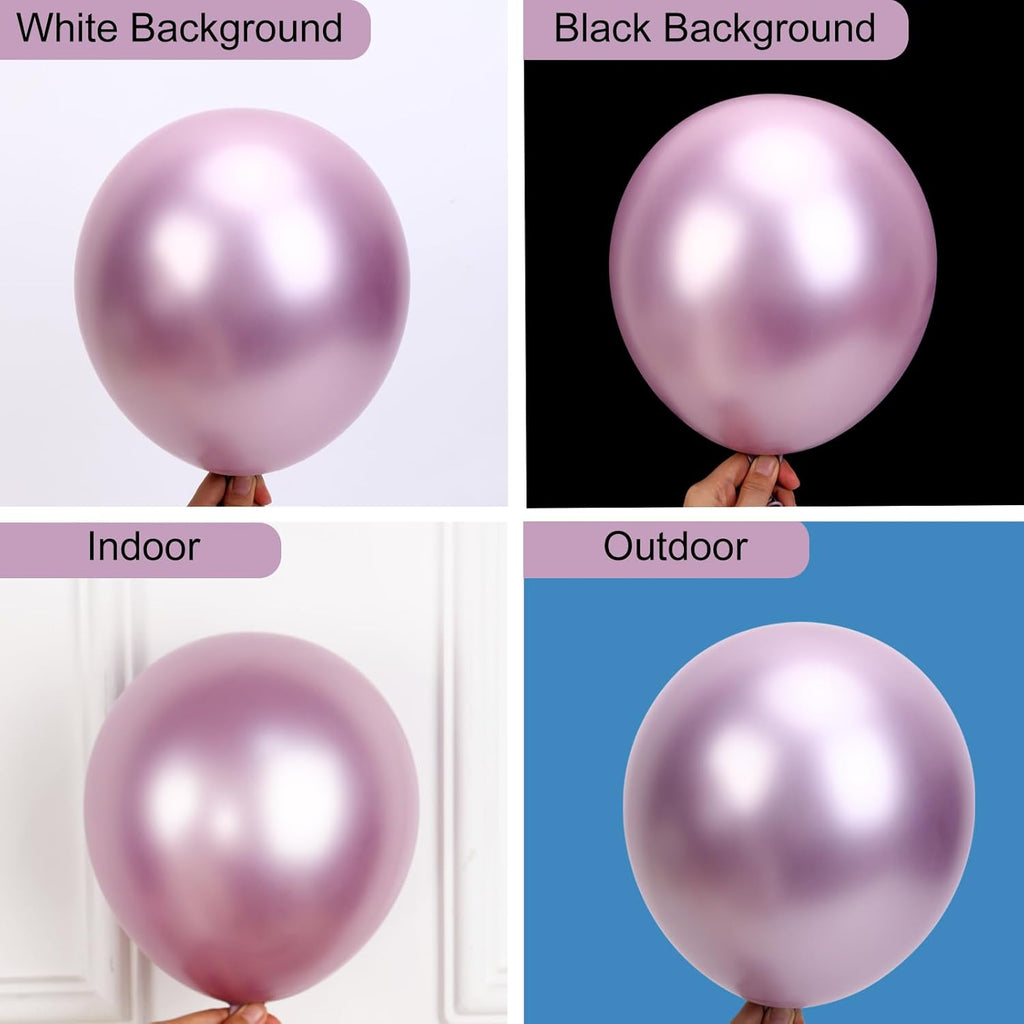 RUBFAC Metallic Pink Balloons - 129-Piece Latex Balloon Garland Kit | 5-18 Inch for Weddings & Parties