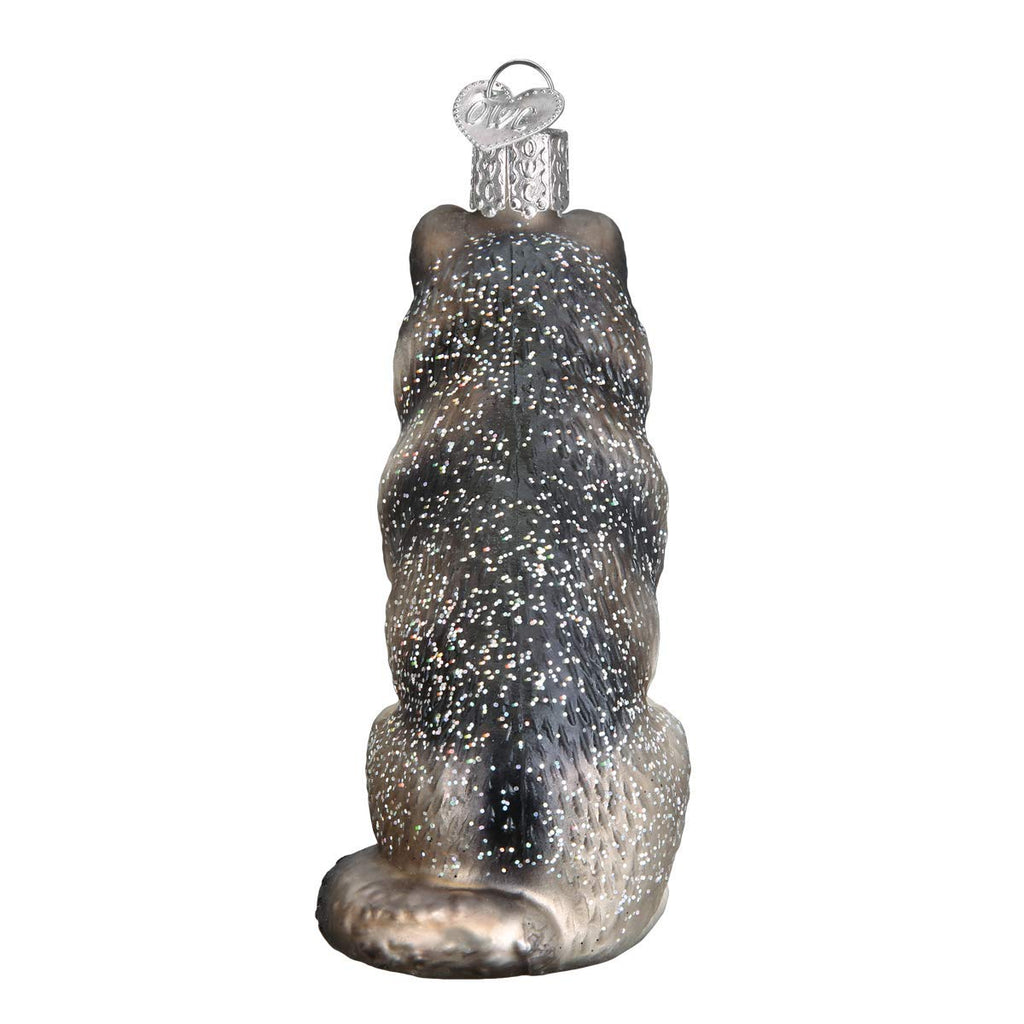Old World Christmas Sitting Wolf Glass Blown Ornament for Christmas Tree, Handcrafted Holiday Decoration, Wildlife Animal Collection