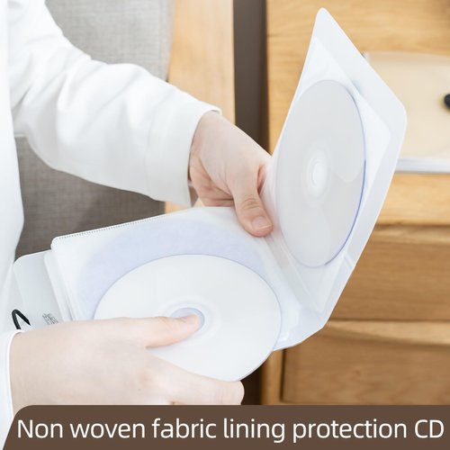 TNDCKP CD Case, 12 Capacity CD/DVD Case Holders Wallet Hard Plastic DVD Disc Cases Storage Binder for Car Home Office Travel (2, Translucent White)