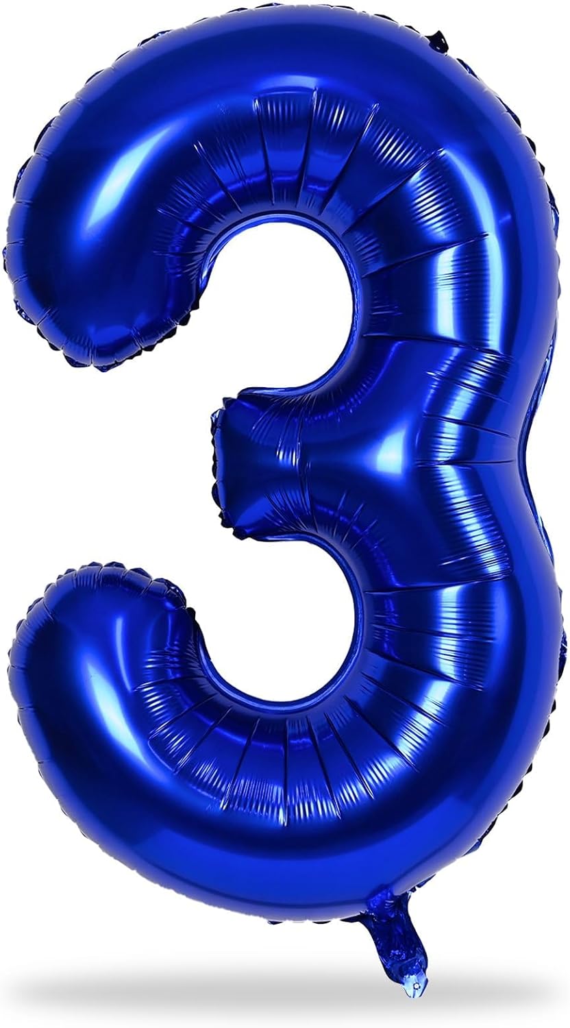 Skiennix Navy Blue Number 3 Balloon - 40In Large Foil Balloon for 3rd Birthday Party Decor