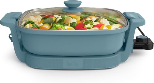 Bella Make & Take Electric Skillet - Adjustable Temperature, Dishwasher-Safe Lid, 1200 Watt, Surf Color