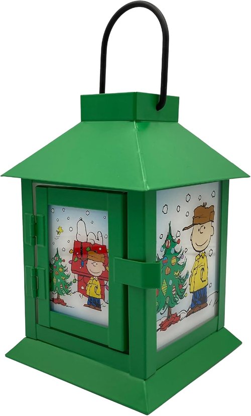 Mark Feldstein Peanuts Holiday Snoopy's Dog House Lantern - Green Metal LED, 6 Inch