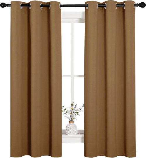 NICETOWN Blackout Curtains - Noise Reducing & Draft Blocking | 63-Inch Length, Gold Brown, 2 Panels for Small Windows