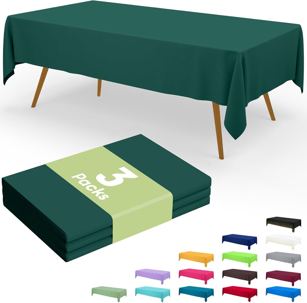 Smiry Disposable Tablecloths - Waterproof Plastic Rectangle Covers | 54 x 108 Inch - Green, 3 Pack for Parties & Events
