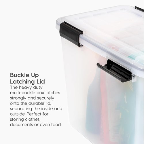 IRIS USA WeatherPro 19 Qt Storage Bins - BPA-Free Plastic with Tight Seal, Stackable & Nestable | Clear/Black, 6 Pack