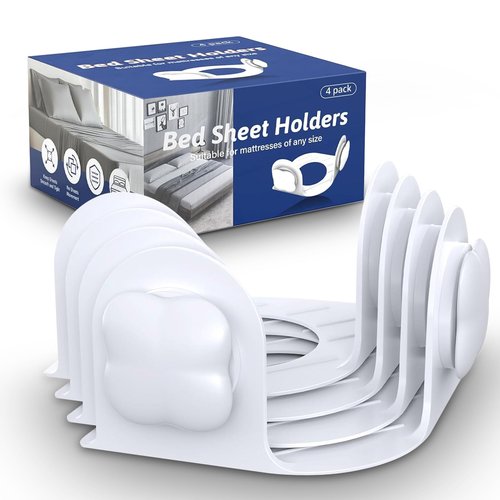 Ecohohoyyds Bed Sheet Holders for Corners: Fitted Bed Sheet Grippers with Twist-Lock Clips Keep Sheets Tight Heavy-Duty Grip Quick All Mattresses Easy Installation 4 Pack White