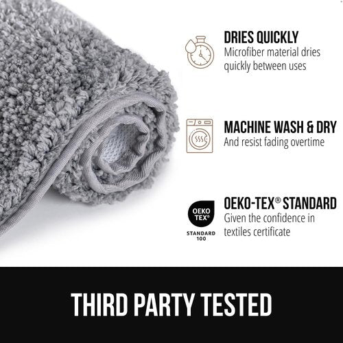 GORILLA GRIP Soft Plush Bathroom Rugs with Textured Rubber Backing, Absorbent Quick Dry Bath Mat, Machine Washable Shower Mats, Home Décor Accessories, Bathmat Rug Floor Essentials, 30 x 18 Grey