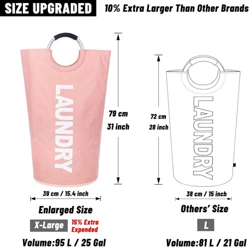 Caroeas 95L Pro Large Laundry Basket - Waterproof Hamper with Padded Handles | Collapsible Design (Pink)