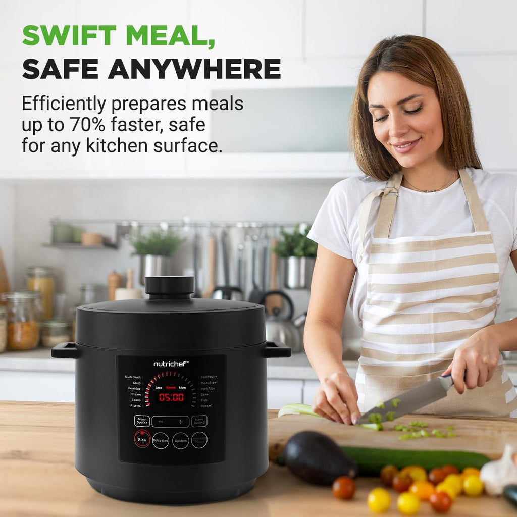 NutriChef Electric Pressure Cooker - 6 Quart Capacity | 9-in-1 Digital Functions | Adjustable Time & Temperature | Black Finish