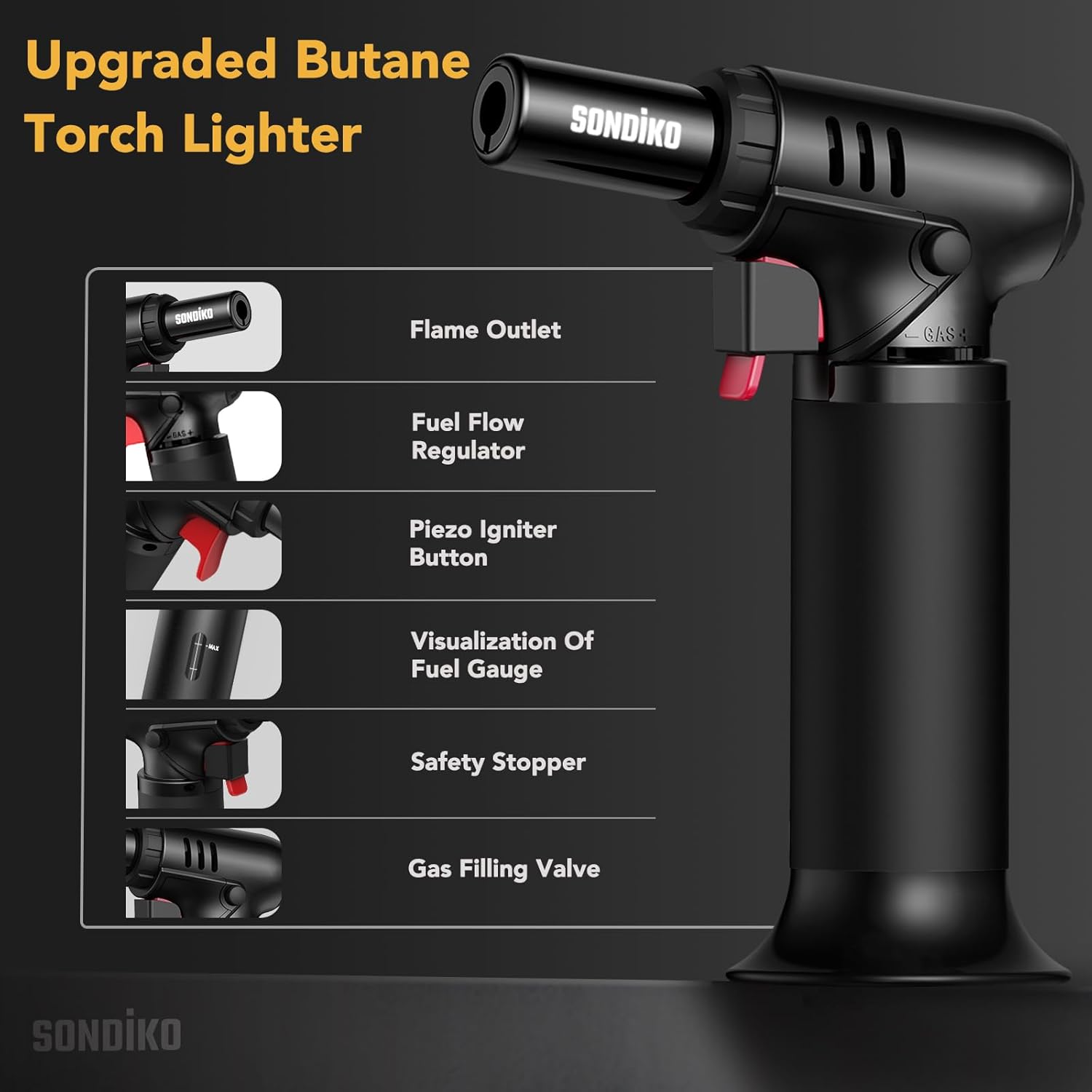 Sondiko Kitchen Torch - Premium Butane Torch Kit with Fuel Refill | Versatile Culinary Tool