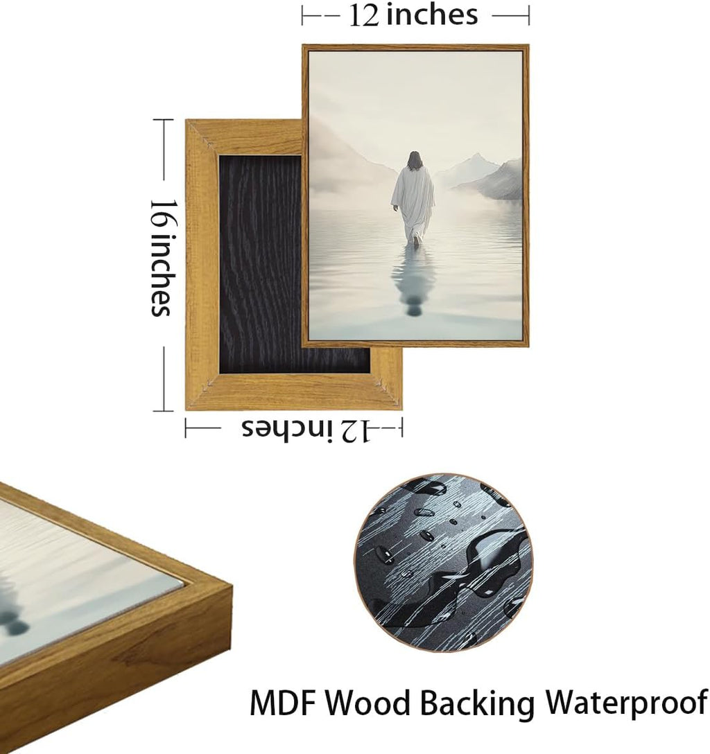 ZZTCYSU Jesus Canvas Wall Art - Framed Christian Artwork of Jesus Walking on Water | 12"x16" Decor
