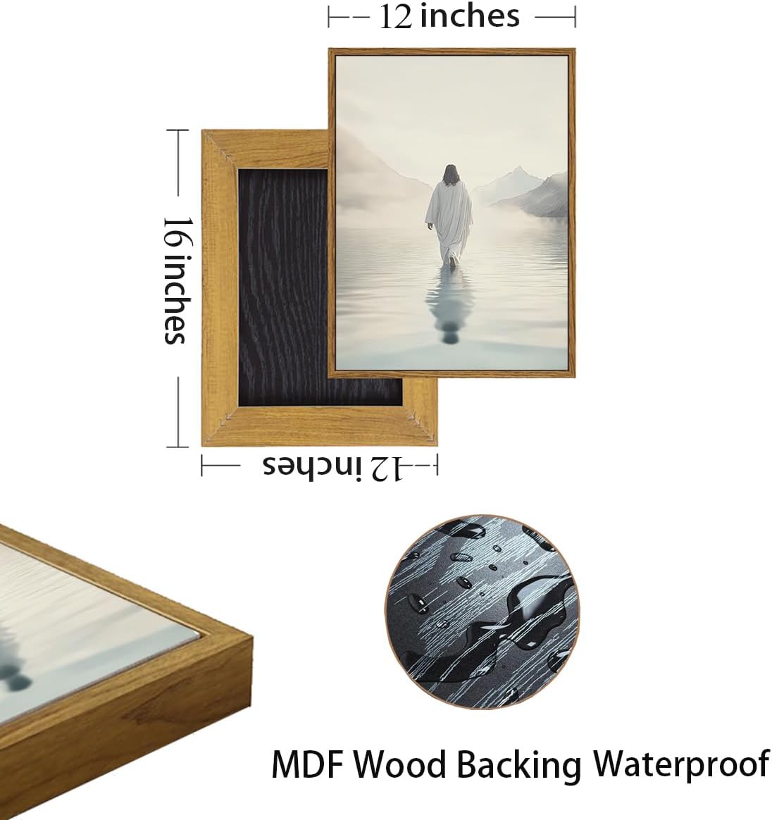 ZZTCYSU Jesus Canvas Wall Art - Framed Christian Artwork of Jesus Walking on Water | 12"x16" Decor