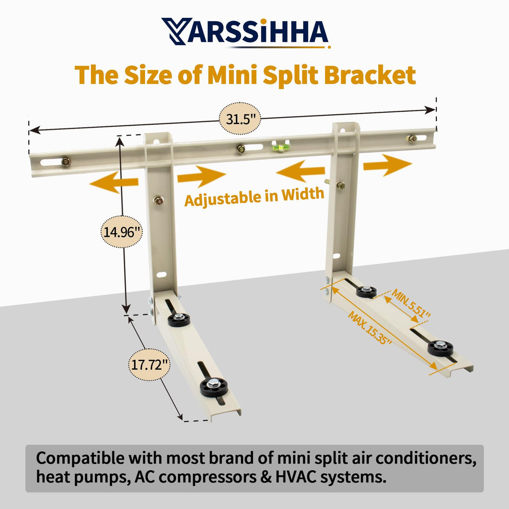 Yarssihha Mini Split Wall Mounting Bracket for Universal 7000-24000 BTU Ductless Air Conditioners Heat Pumps, Outdoor Heavy Duty Adjustable Wall Mount AC Bracket, Max Load: 260LBS
