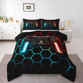 Erosebridal Game Comforter Sets for Boys Gamer Bedding Sets for Boys Queen Lightweight,Teens Modern Gradient Gaming Down Comforter Gamer Home Decor Goemetric Honeycomb Quilted Duvet + 2 Pillowcases