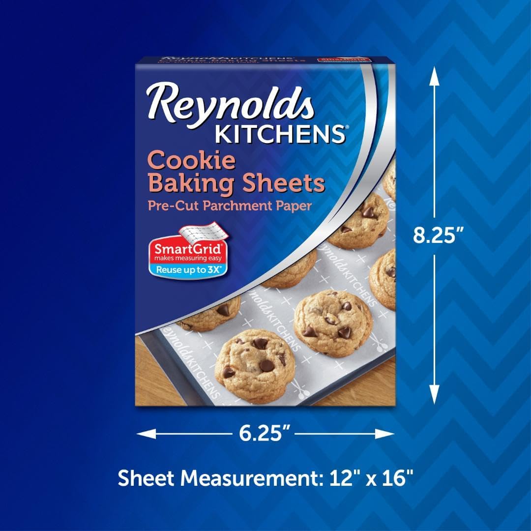 Reynolds Kitchens Baking Parchment Paper Sheets - Oven-Safe, Reusable, 12x16 in, 22 Count (Pack of 2)
