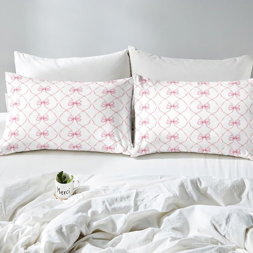 Erosebridal Pink Bowknot Bed Sheets Set Full Bow Knot Sheet Set for Kids Girls Butterfly Knot Bow Tie Sheets Aesthetic Coquette Bedroom Decor Geometric Cartoon Flat Fitted Sheet