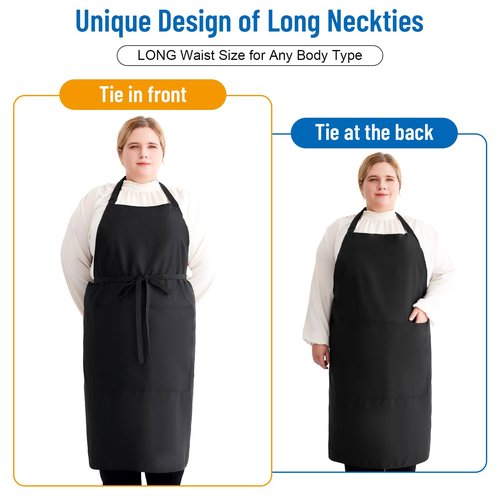 Auidy_6TXD Plus Size Aprons for Women with Pockets Adjustable Blooming Waterproof Aprons for Kitchen, Cooking (Black)