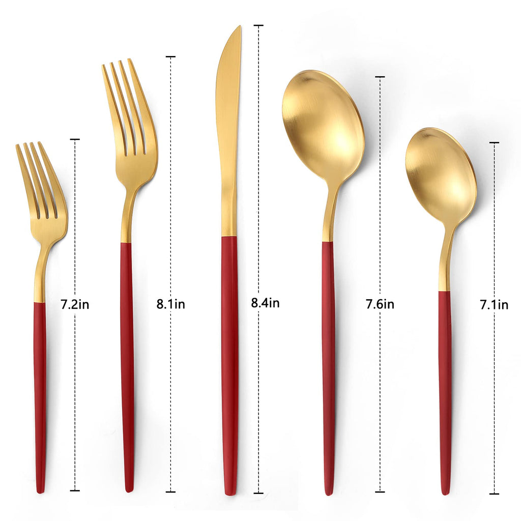 VANVRO Matte Red Gold Silverware Set, 20-Piece Stainless Steel Flatware Set, Satin Finish tableware Cutlery Set, Service for 4, Home and Restaurant, Dishwasher Safe