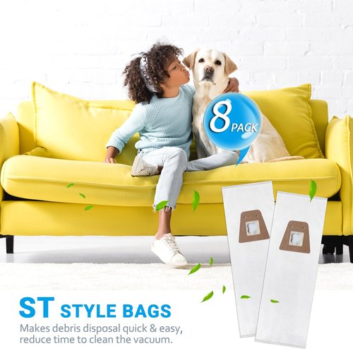 Zibopon Style ST Vacuum Bags Compatible with Sanitaire Commercial Upright Vacuum Cleaner: S600 SC600 SC678 SC688 SC800 SC888 SC888J SC889 Series, Part# 63213B(8 Pack)
