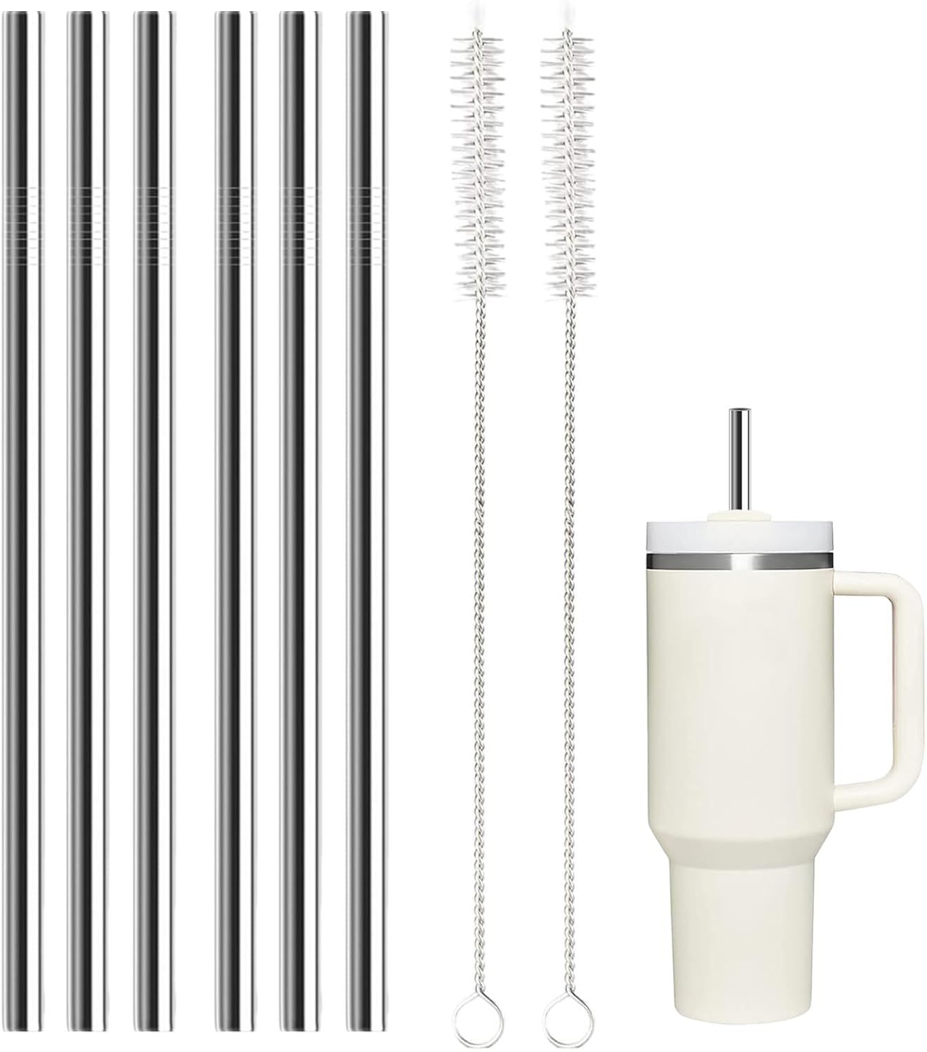 Skiennix Stainless Steel Straws - 6 Pack Reusable Straws with Cleaning Brushes for Stanley Tumblers