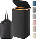 Lifewit 100L Laundry Basket - Foldable Hamper with Lid & Bamboo Handles | Black with Removable Bag