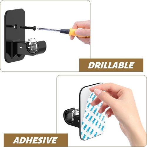 GXOACKJ No Drill Curtain Rod Brackets - 4 Pcs Renter-Friendly 3M Self-Adhesive Holders for 5/8" Poles | Black