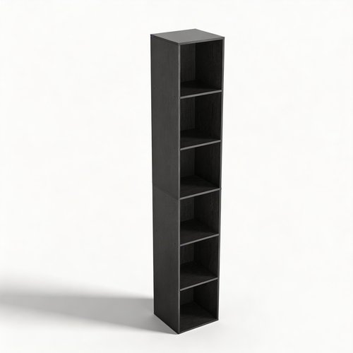 NewBeth 6 Cube Storage Organizer, Narrow Open Shelf Bookcase, Freestanding 6 Cube Storage Shelf, Moisture-Proof Scratch-Resistant Melamine Display Shelf for Bedroom, Living Room, Study, Home，Black