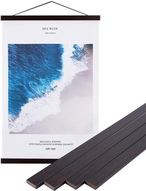 Benjia Magnetic Wooden Poster Frame - Light Wood Hanger for Photos & Art Prints | 25" Size, Walnut