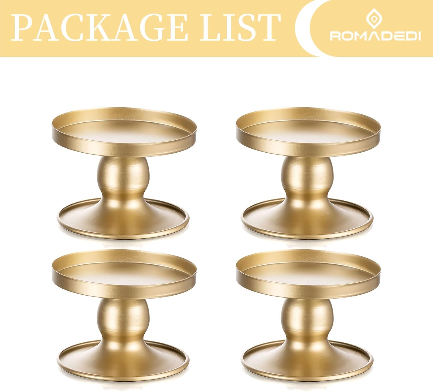 Romadedi Gold Candle Holders - Elegant Pillar & Taper Candle Sticks for Weddings | 4 Pcs Set