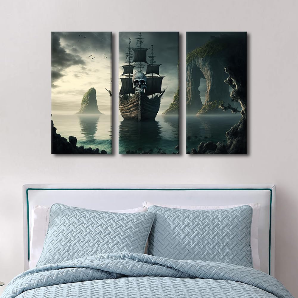 TUMOVO Canvas Wall Art for Bedroom Vintage Pirate Ship Wall Paintings for Living Room Fantasy Boat Office Modern Wall Art Scenery Pictures Print On Canvas Framed Ready to Hang, 42" Wx28 H