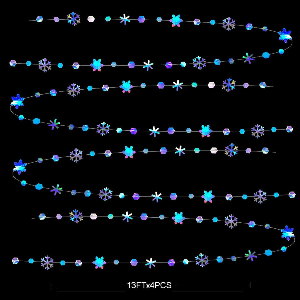 Winter Wonderland Party Decoration - Iridescent Snowflake Garland by [Brand Name] | 52Ft Holographic Streamer for Christmas & Weddings
