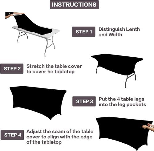 IVAPUPU 4FT Black Spring Table Cloth - Washable Fitted Spandex Cover for Events, Parties & Weddings