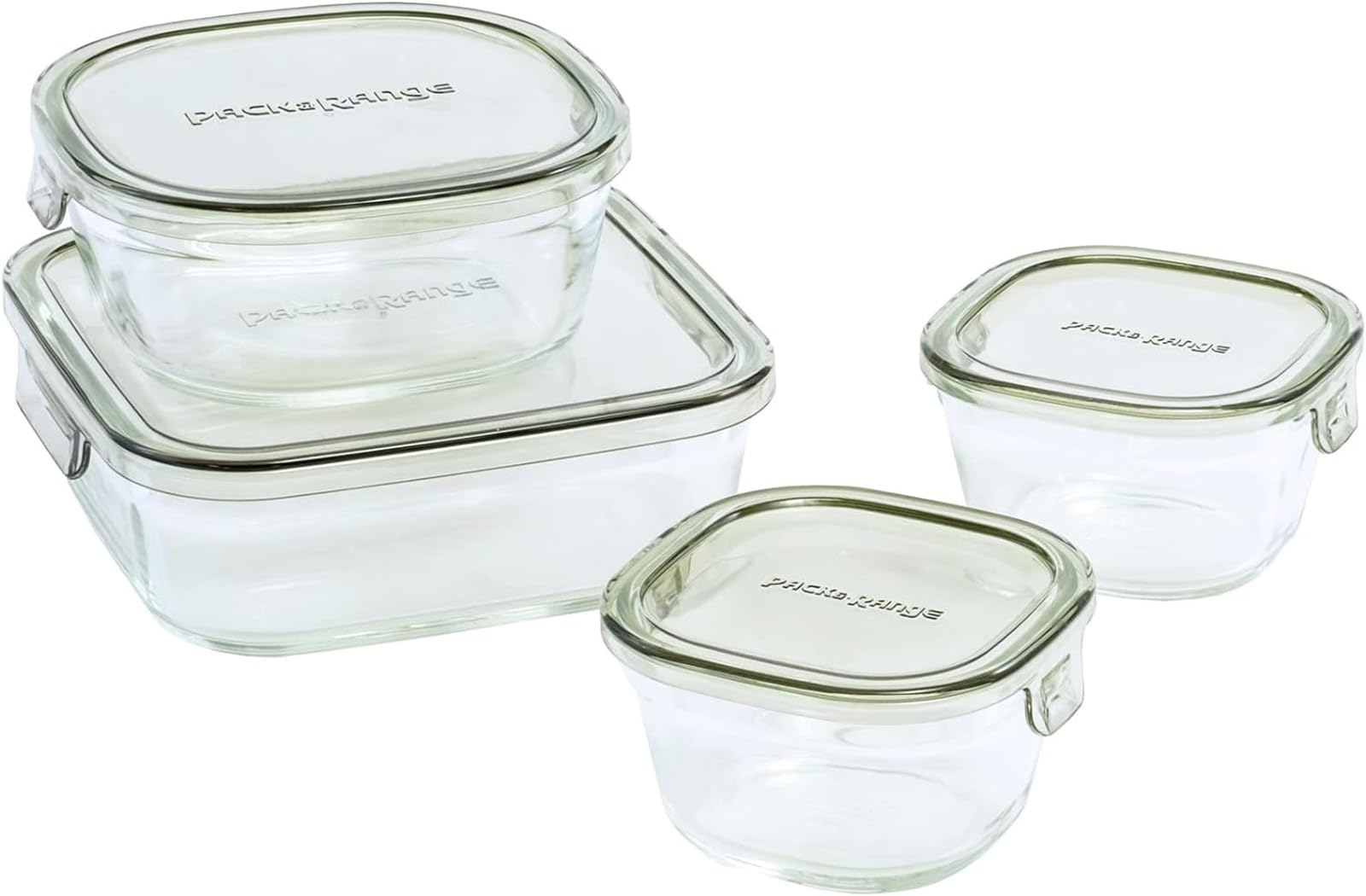 iwaki PC-PRN4G41 Heat Resistant Glass Storage Container, Olive Green, Square Shape, 4-piece Set, Pack & Range