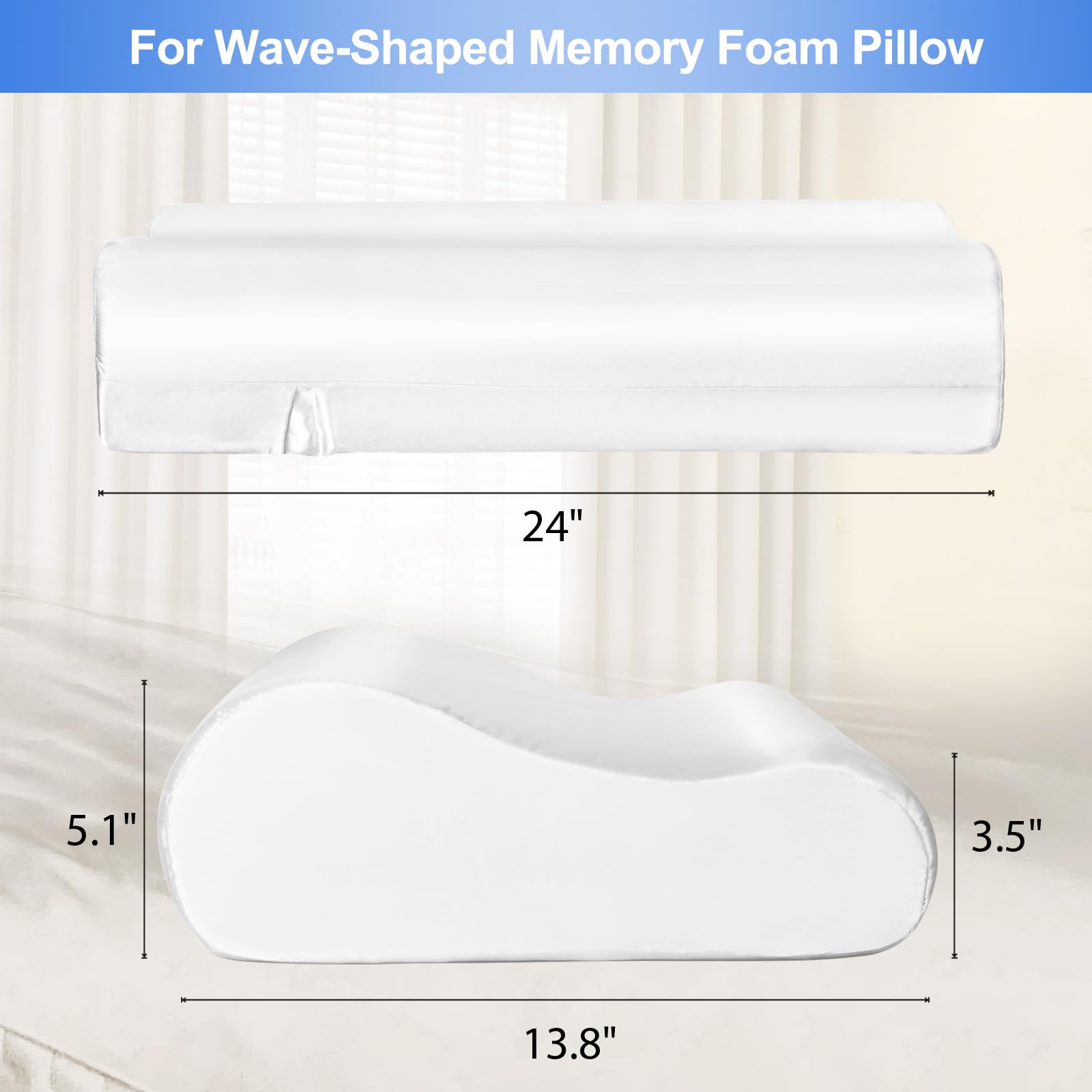 Satin Pillowcase for Contour Memory Foam Pillows, 24" x 14" x 5.1"/3.5" Cervical Pillow Case, Soft Pillow Cover for Sleeping Pillows (White)