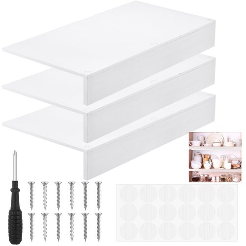 Hoolerry 3 Sets Wire Shelf Covers Wood Wire Rack Covers for Shelving Pantry Closet Removable Closet with 18 Grain Stickers for Pantry Home and Kitchen Organization(24 x 12 Inch,White)