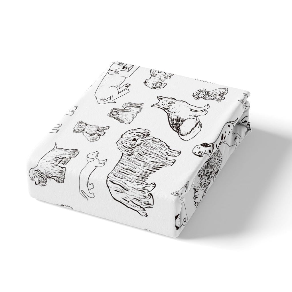 Cartoon Dog Fitted Sheet Queen Size Black White Dog Puppy Sketch Bedding Set 3Pcs for Kids Girls Boys Adult Room Decor Cute Pet Animals Bed Sheet Soft Lightweight Deep Pocket Sheet,2 Pillowcase